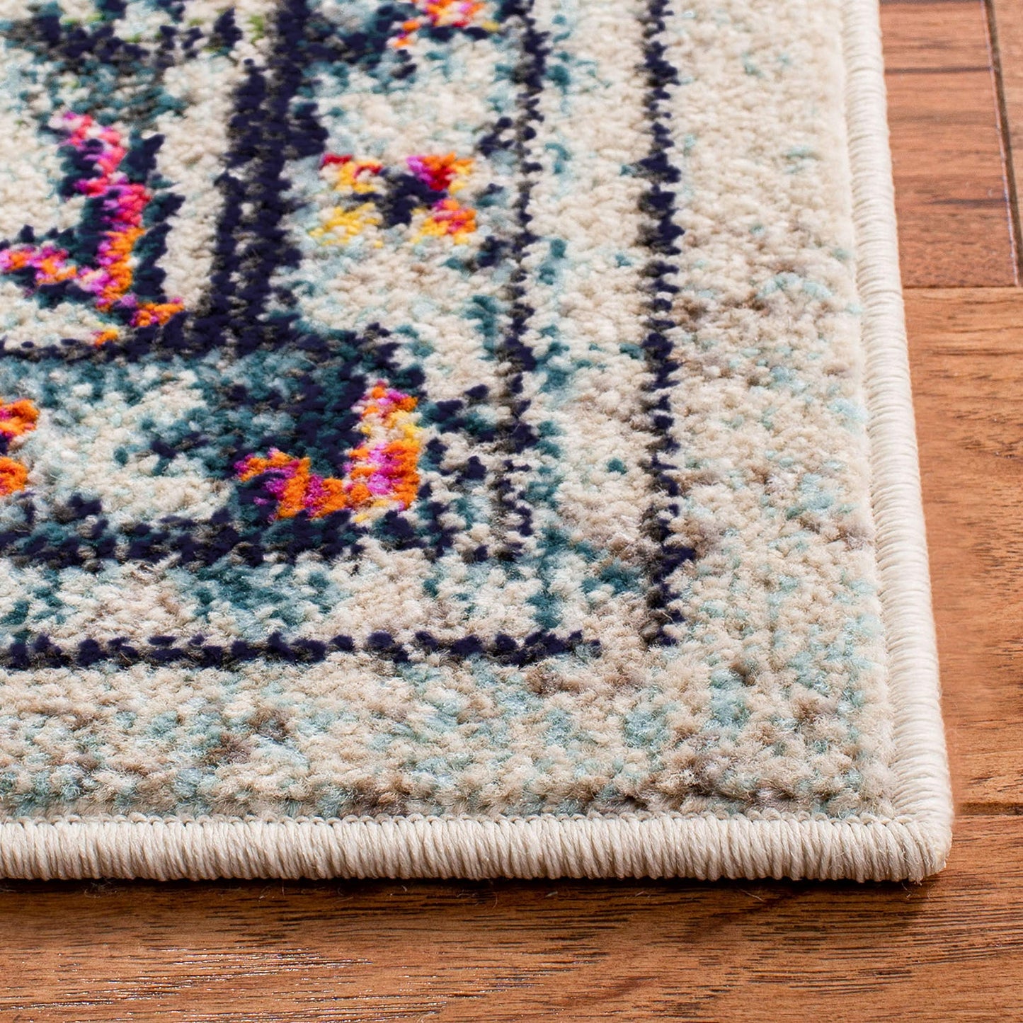 SAFAVIEH Madison Collection Area Rug - 9' Square, Cream & Blue, Boho Chic Distressed Medallion Design, Non-Shedding & Easy to Clean, Ideal for Living Room, Bedroom, Dining Space (MAD473B)