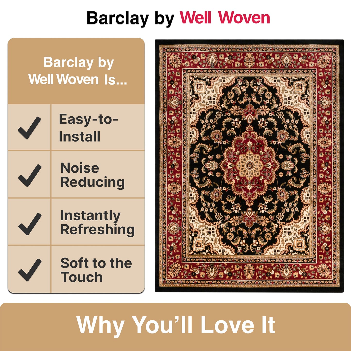 Well Woven Barclay Collection Medallion 5x7 Black Area Rug - for Living Room, Bedroom, and Dining Room