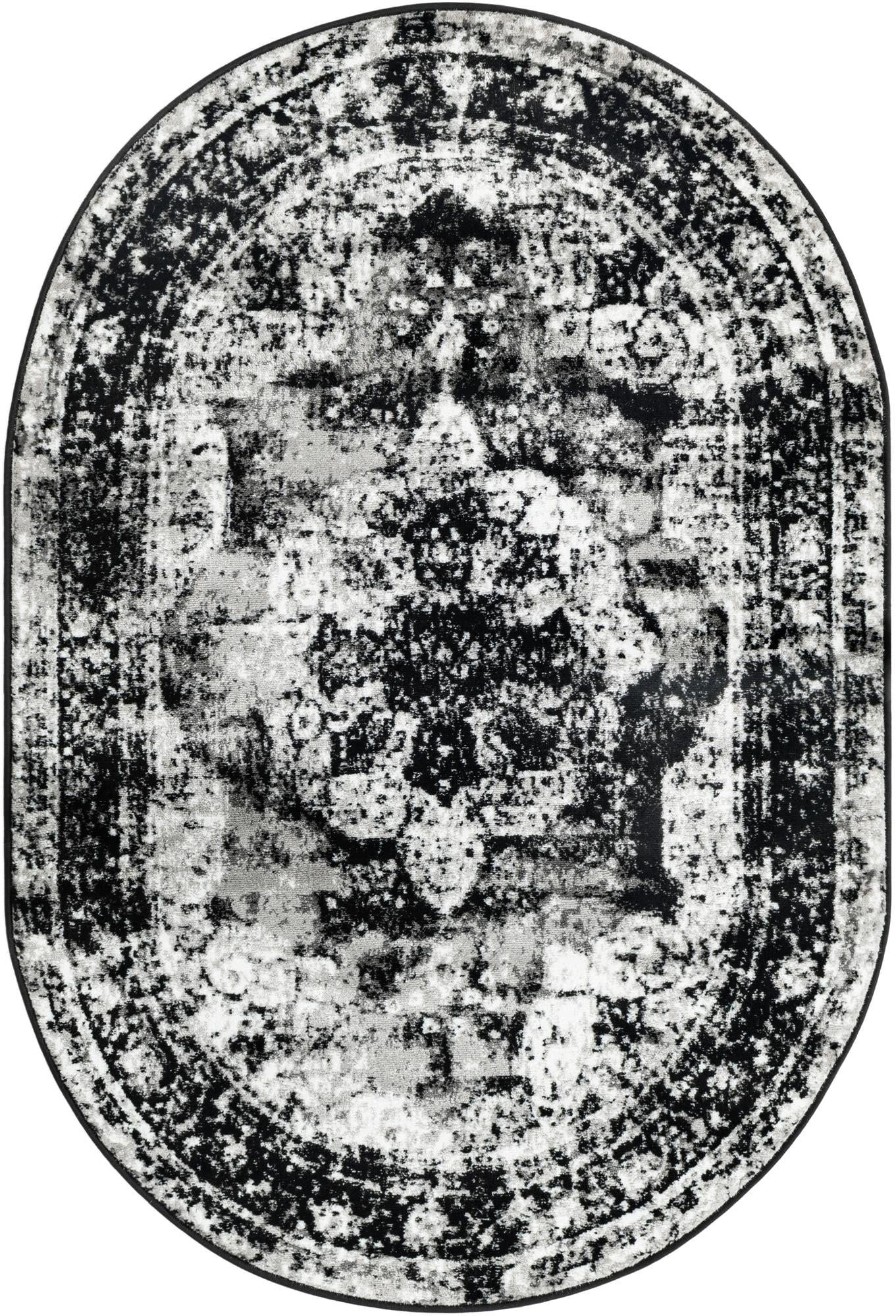 Unique Loom Sofia Collection Area Rug - Salle Garnier (4' 1" x 6' 1" Oval, Black/ Ivory)