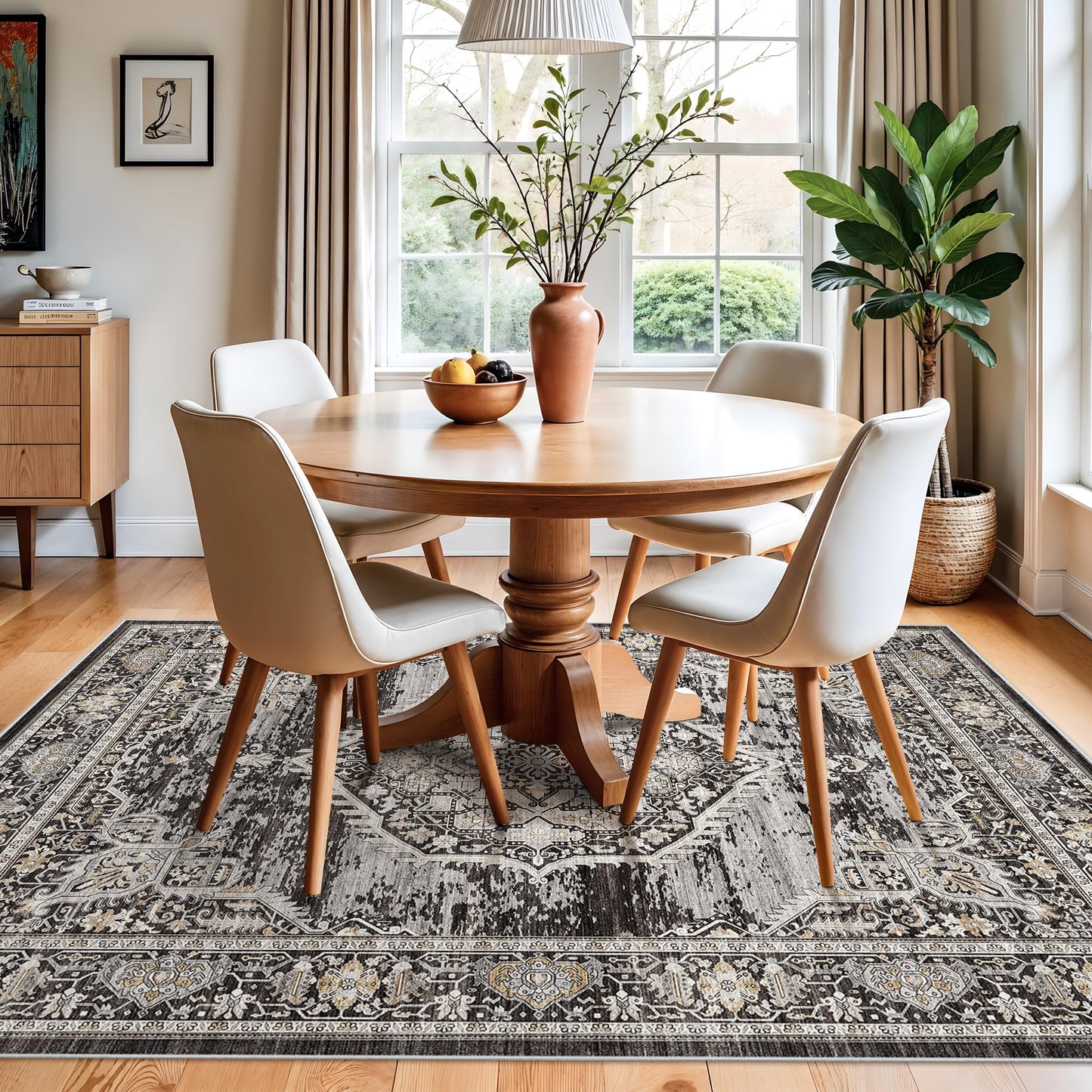Washable Area Rugs 5x6 Entryway: Soft Ultra Thin Low Pile Mat Machine Washable Indoor Doormat Lightweight Entry Rug Anti Slip Backing Rugs for Living Room Bedroom Kitchen 5'x6' Black