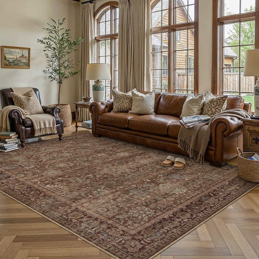 HUGEAR Area Rugs 6x9 Rust Red Washable Rug for Living Room Bedroom Neutral Vintage Rug Carpet Distressed Soft Durable Non Slip No Shedding for Indoor Dining Nursery Farmhouse