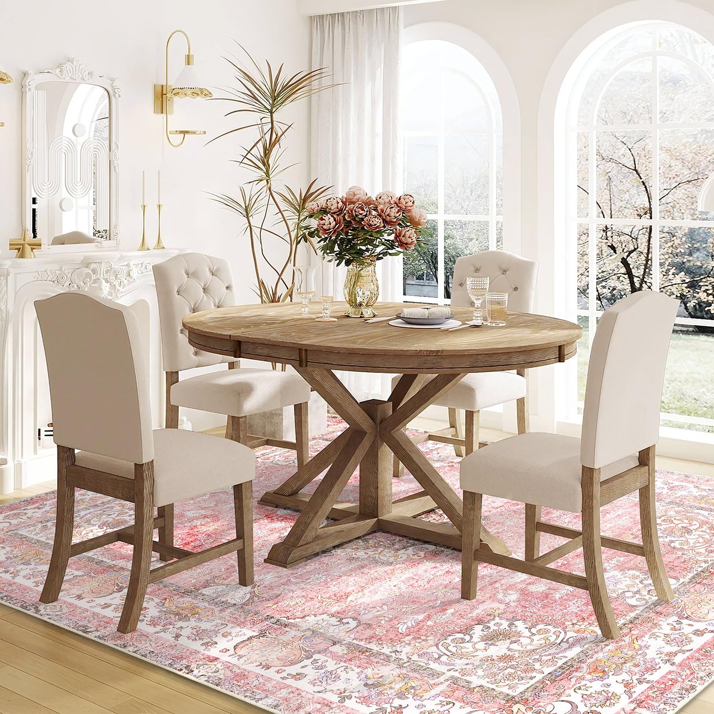 Castage 5x7 Area Rugs Washable Pink Rug for Living Room Bedroom Boho Floral
