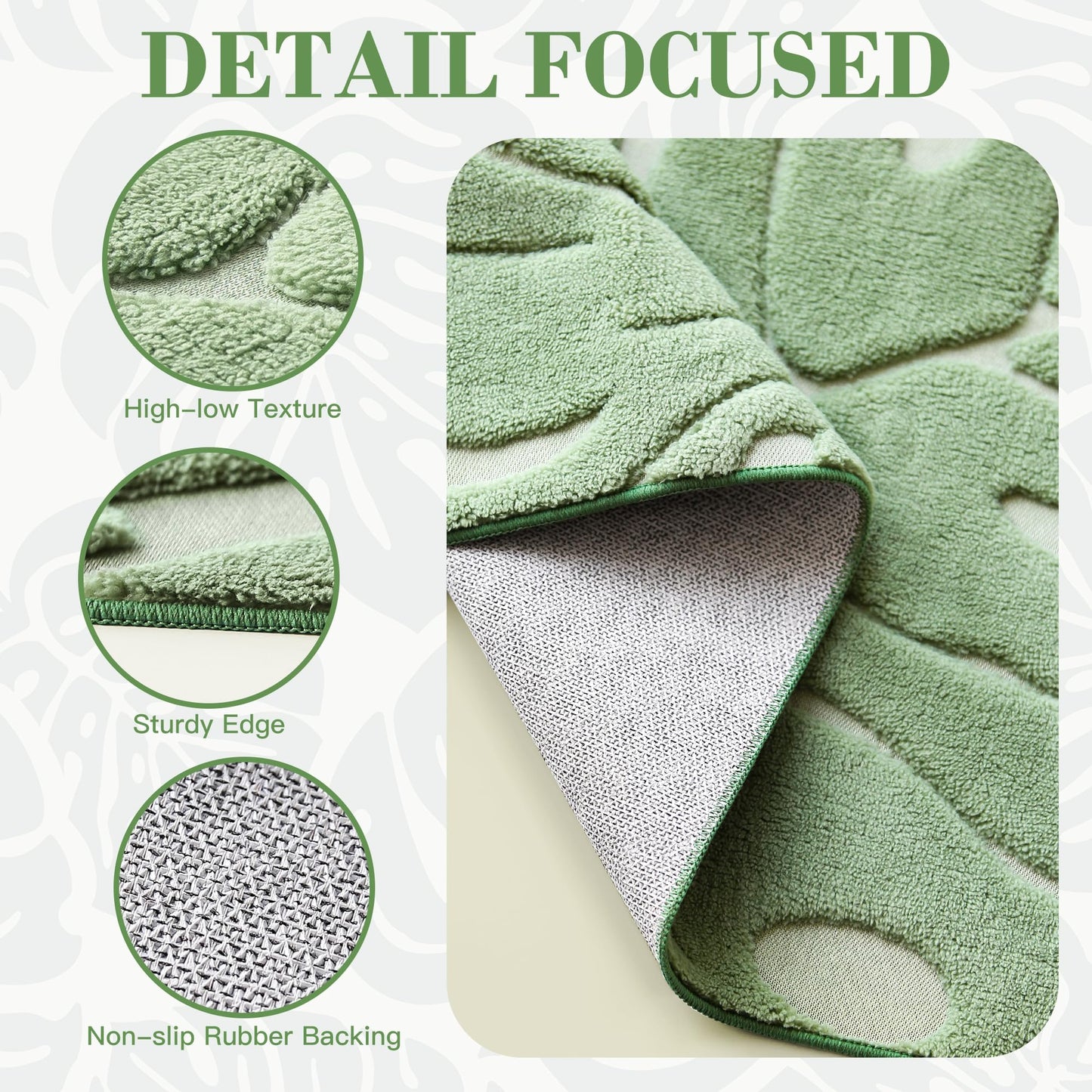Sage Green Monstera Area Rug 5x7, High-Low Plush Pile Washable Rugs for Living Room Bedroom, Tropical Non Slip Nursery Carpet Soft Indoor Shag Rugs for Dining Room