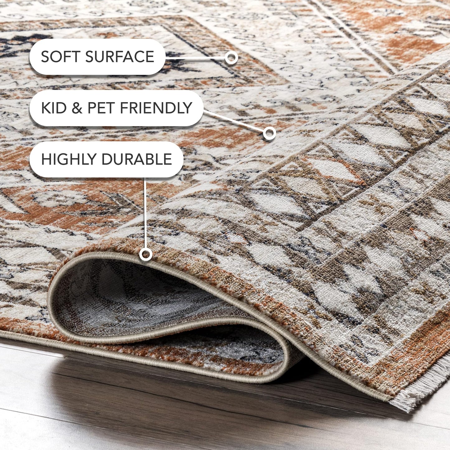 nuLOOM Fringed Performance Vanesa Rust/Ivory, 8' x 10'2", Oriental, Soft and Cozy, High Traffic, Stain Resistant, Easy Clean, Durable Area Rug for Bedroom, Living Room, Dining, Den, Entryway