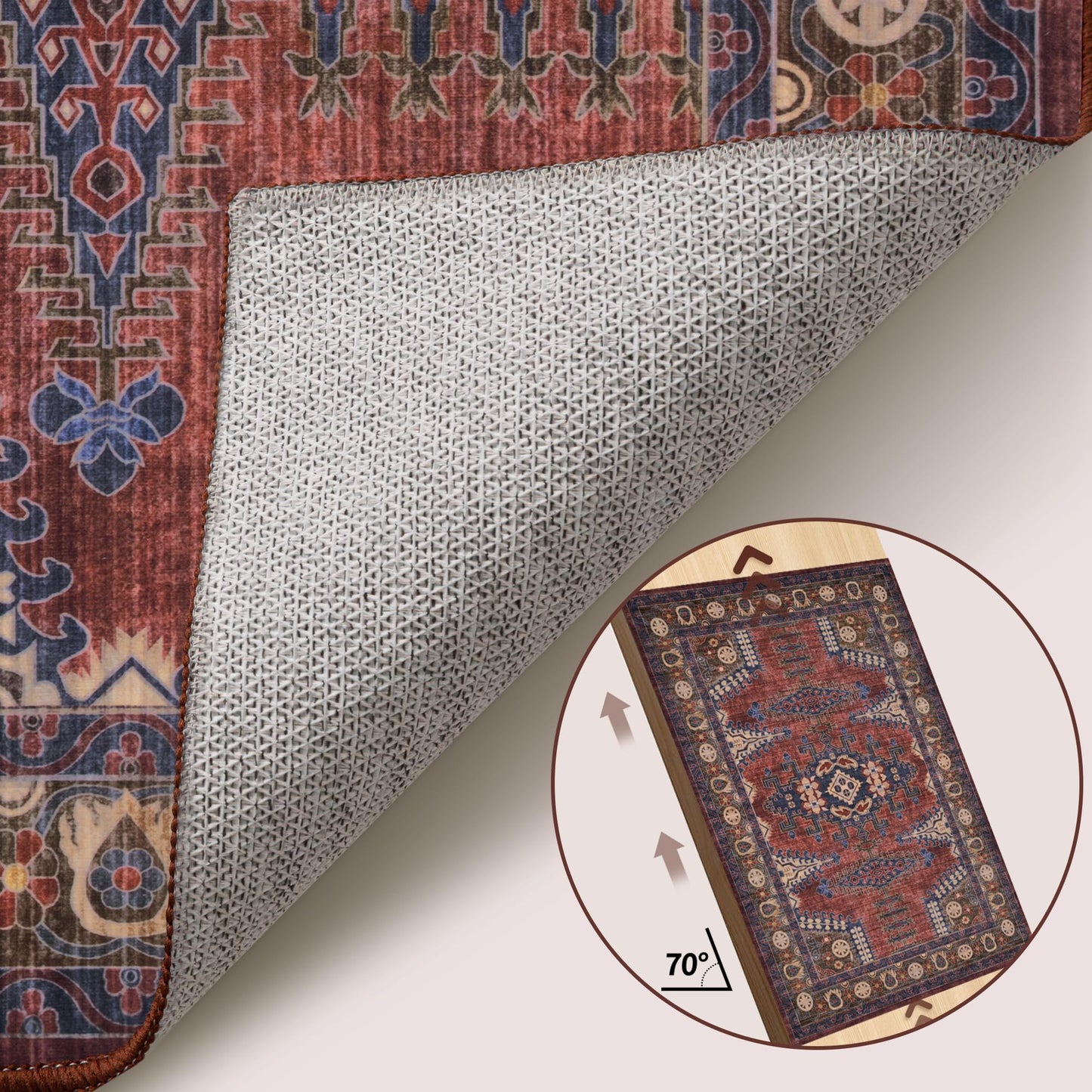 Tangsoo Washable Rug 4x6 Area Rug, Oriental Rug Indoor for Living Room, Non Slip Machine Washable Large Rugs, Soft Print Carpet for Bedroom Dining Room Dorm Office Rust/Tan