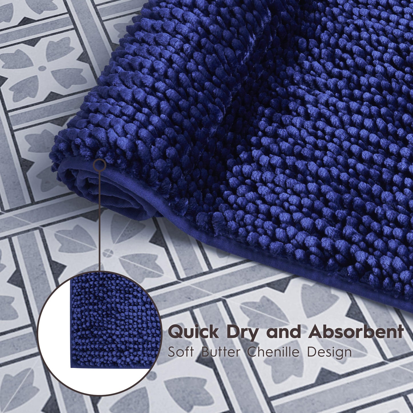 Laura Ashley Butter Chenille Bath Rug, Absorbent Shaggy Bathroom Mat, Non Slip Plush Carpet Rugs for Tub and Sink - (27'' x 45'') Navy