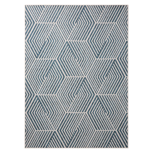 Nicole Miller New York Patio Country Ombre Geo Indoor Outdoor Area Rug, UV Fade Resistant, Low Pile, Navy Blue/Cream, 7'9"x10'2"