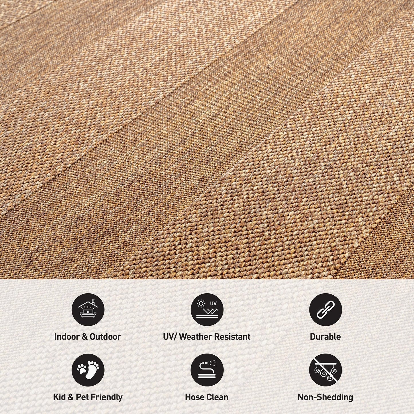 Rugshop Striped Indoor Outdoor Flat Woven Area Rug,Natural Jute-Style,Easy-Care Patio Rug for Backyard Porch Deck Balcony, 5' x 7' Natural/Jute