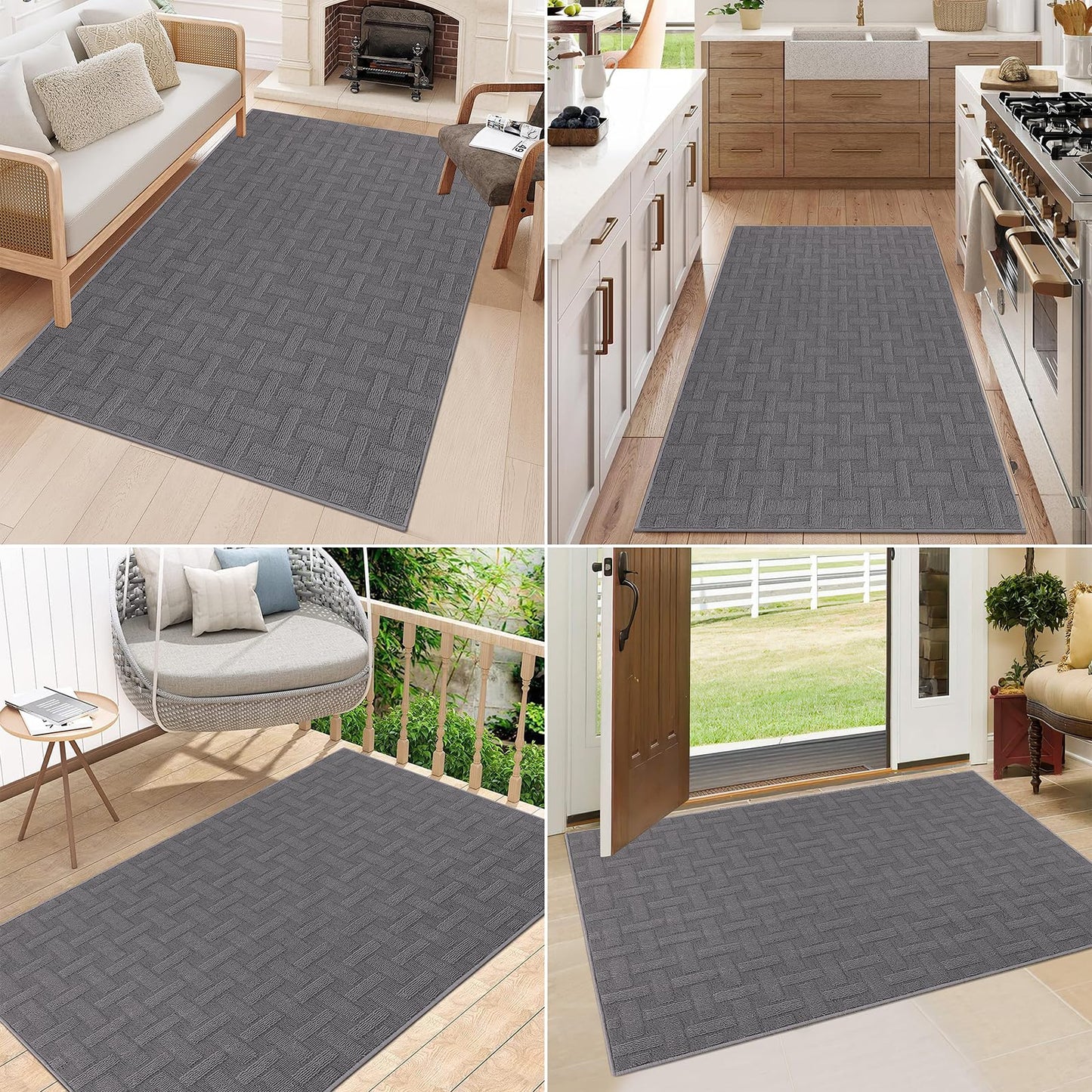 Ileading Indoor Door Mat 32"x48", Absorbent Dog Muddy Paws Mat, Low-Profile Entrance Runner Carpet with Non-Slip Rubber Backing, Washable Inside Welcome Mat for Hallway,Entryway,Kitchen (Grey)