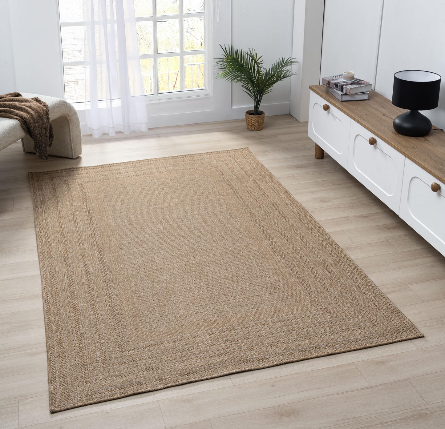 RUGGERRUGS Berry Easy Jute Indoor Outdoor Rug, 5x7 Neutral Bordered Jute Look, Weather Resistant, Easy Care, Lightweight Outdoor Farmhouse Carpet for Patio, Porch, Living Room (5' x 7', Natural)