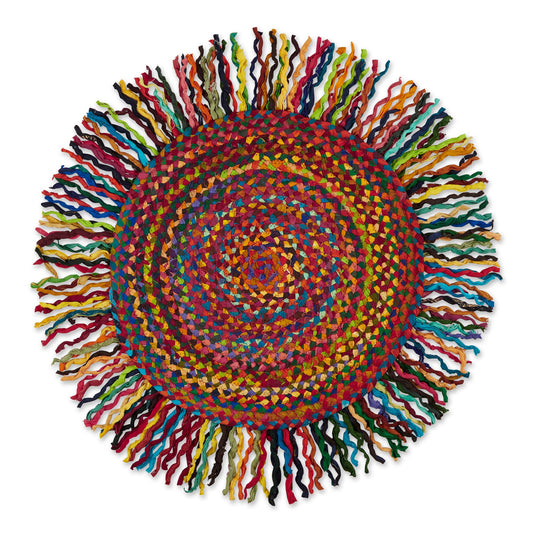 DII Chindi Home Collection Handwoven Multicolor Area Rag Rug, 3' Round with Fringe, Multi-Color