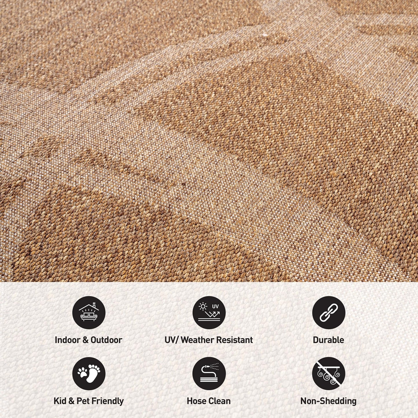Rugshop Abstract Indoor Outdoor Flat Woven Area Rug,Natural Jute-Style,Easy-Care Patio Rug for Backyard Porch Deck Balcony, 4' x 6' Sand/Natural