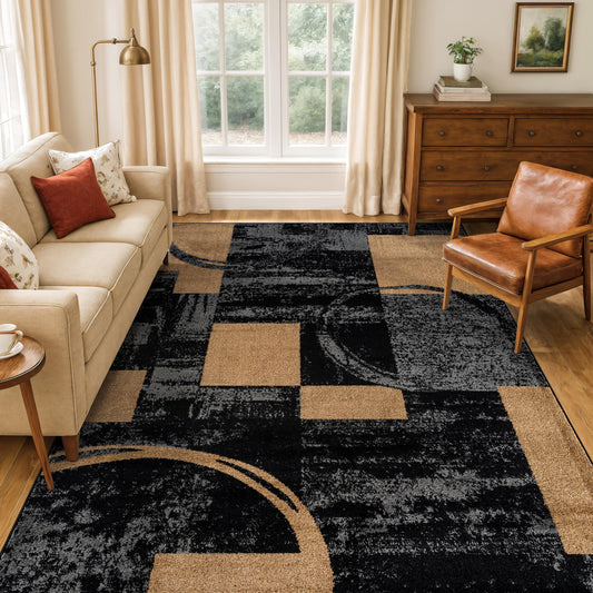 Rugshop Contemporary Circle Design Area Rug, Fade-Resistant Carpet for Living Room, Dining Room, or Home Office 5'3" x 7'3" Jute