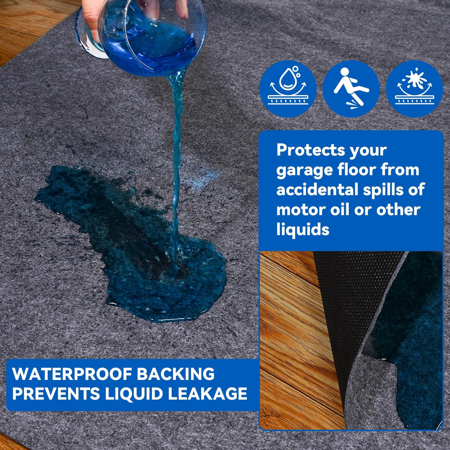 Evercomfy Garage Floor Mat, 7.4 x 17 Ft Waterproof Mat with Non-Slip Backing, Reusable Absorbent Surface, Easy Clean Floor Protector Oil Spill Mats for Garage, Driveway, Workshop