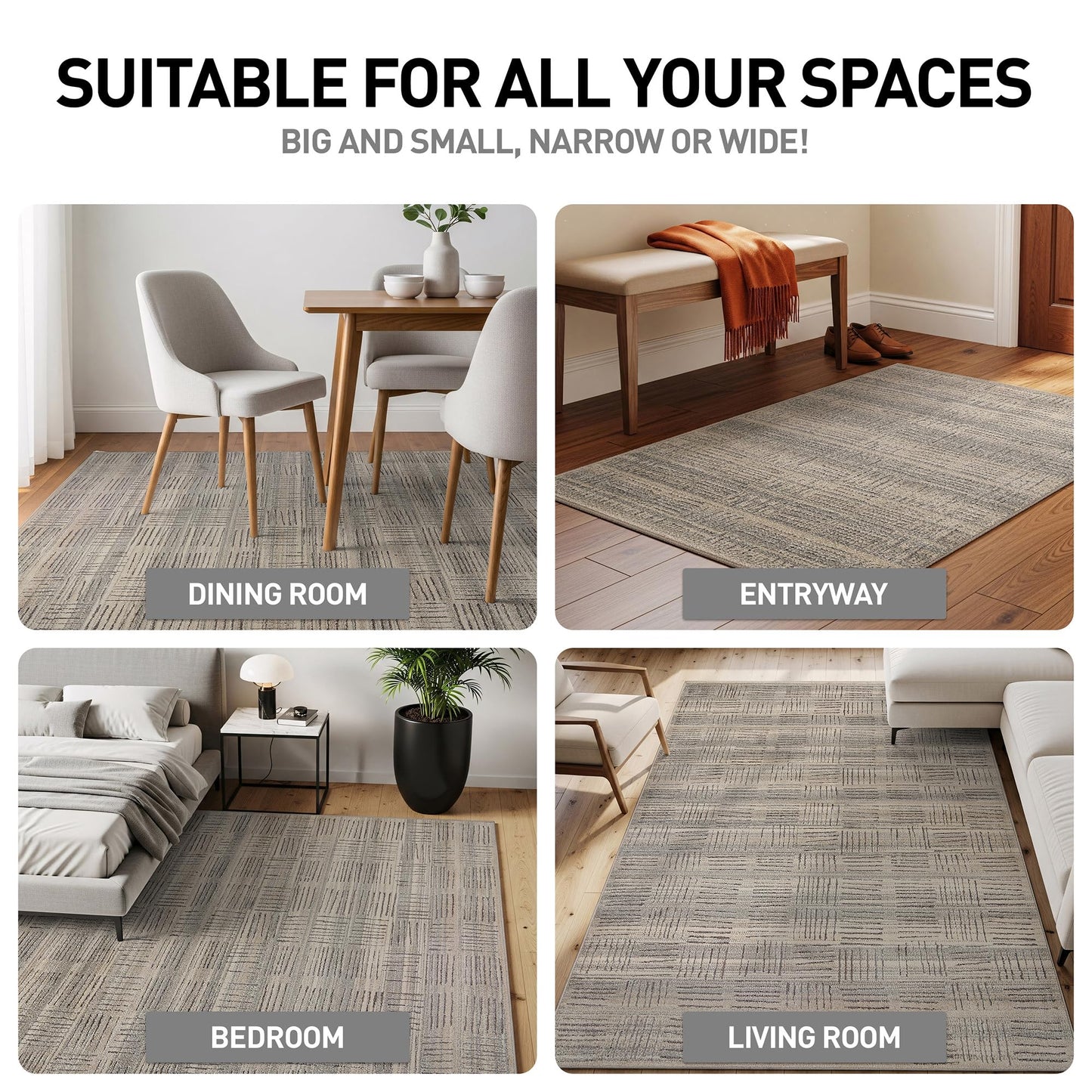 Rugshop Textured High-Low Indoor Area Rug, Neutral Sandstone Design, Jute Backing, Living Room Bedroom Kitchen Rug, Easy-Care Spot Clean, 4' x 6' Beige