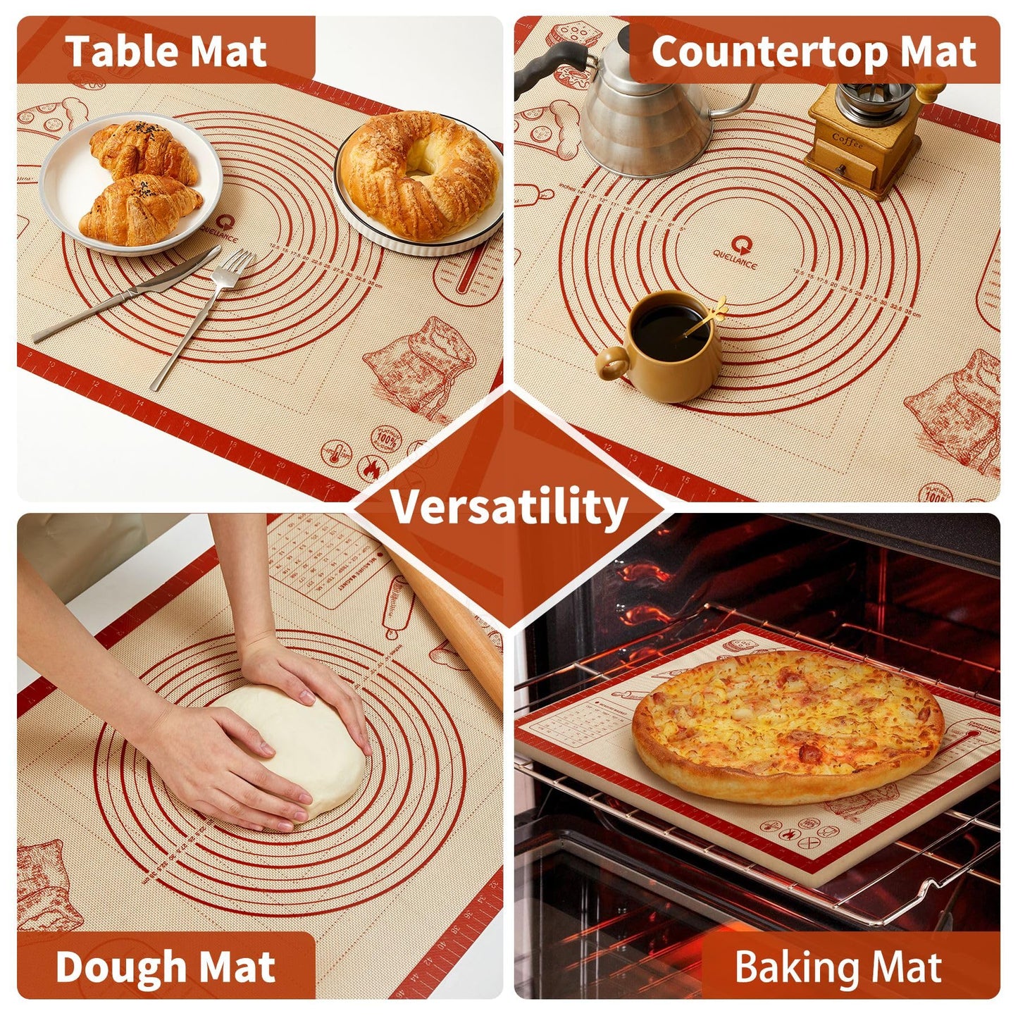 Silicone Baking Pastry Dough Mat - 26x16Inch Extra Large Cookie Bread Rolling Mats Sheet, Nonstick Kitchen Counter Kneading Board, Thick Reusable Pie Cookies Pizza Fondant Making Matt with Measurement