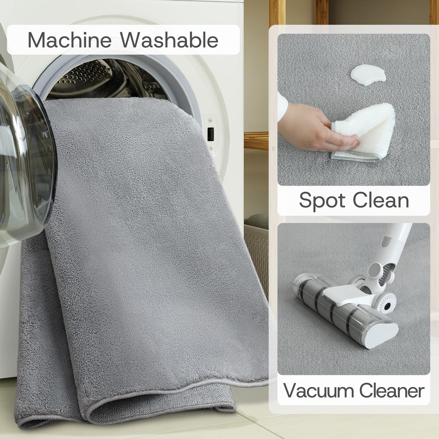CASTLYE Solid Washable Area Rug - 3x5 Medium Pile Faux Cashmere Carpet for Living Room Bedroom, Grey