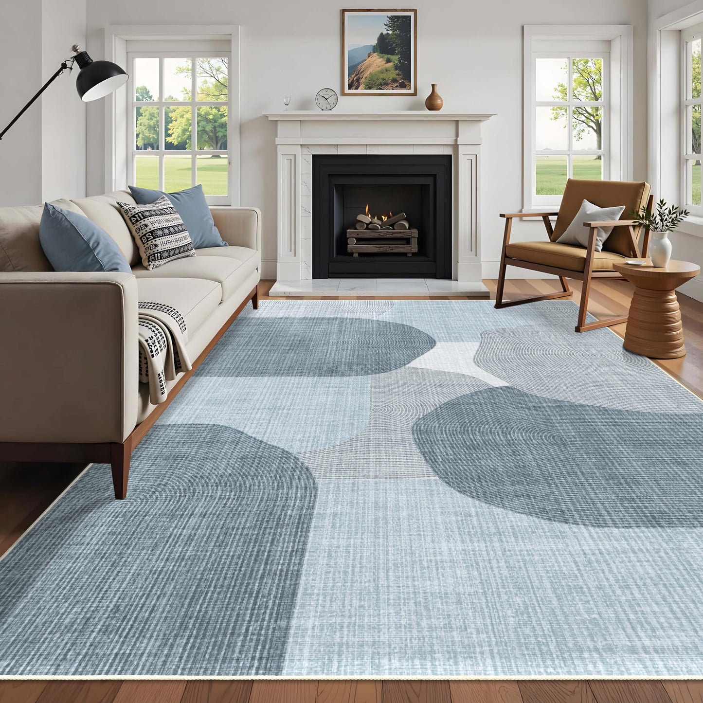Castage Large Modern Area Rugs 8x10 Washable Rug for Living Room Bedroom Dining Room,Boho Abstract Geometric Non Slip Carpet,Blue Grey