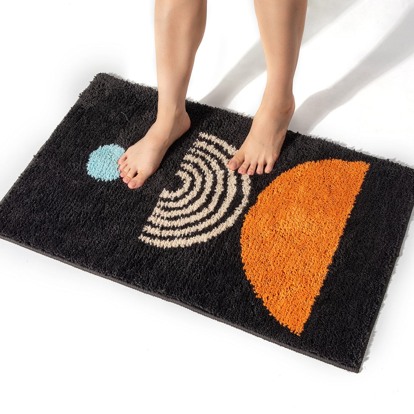 DBJOY Boho Bathroom Rugs Non-Slip Abstract Bath Rugs Microfiber Cute Mat Black Washable for Tube/Washbasin/Toilet (Black-Sunrise, 16"X24")