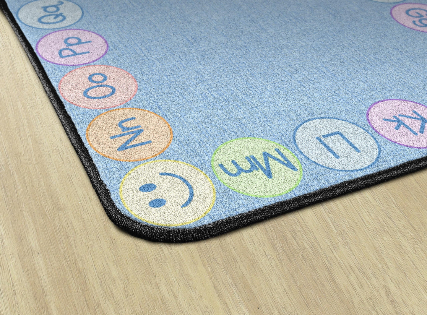 Flagship Carpets Smiley ABCs Pastel Classroom Educational Area Rug for Kids and Teachers, Durable Quality for Schools, Preschool, Daycare, Learning Centers, and Home, 4' x 6', Soft Blue