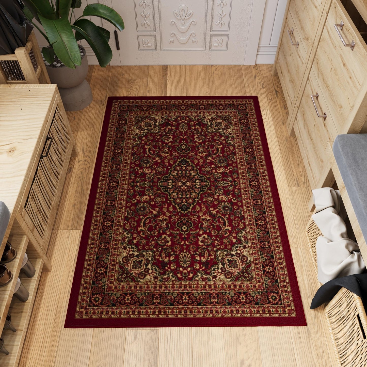 Ottomanson 3'3" x 4'7" Rugs for Living Room Oriental Area Rug for Bedroom - Non Slip Durable Large Floor Carpet for High Traffic Areas - Indoor Rug for Dining Room Kitchen Kids Playroom, Red