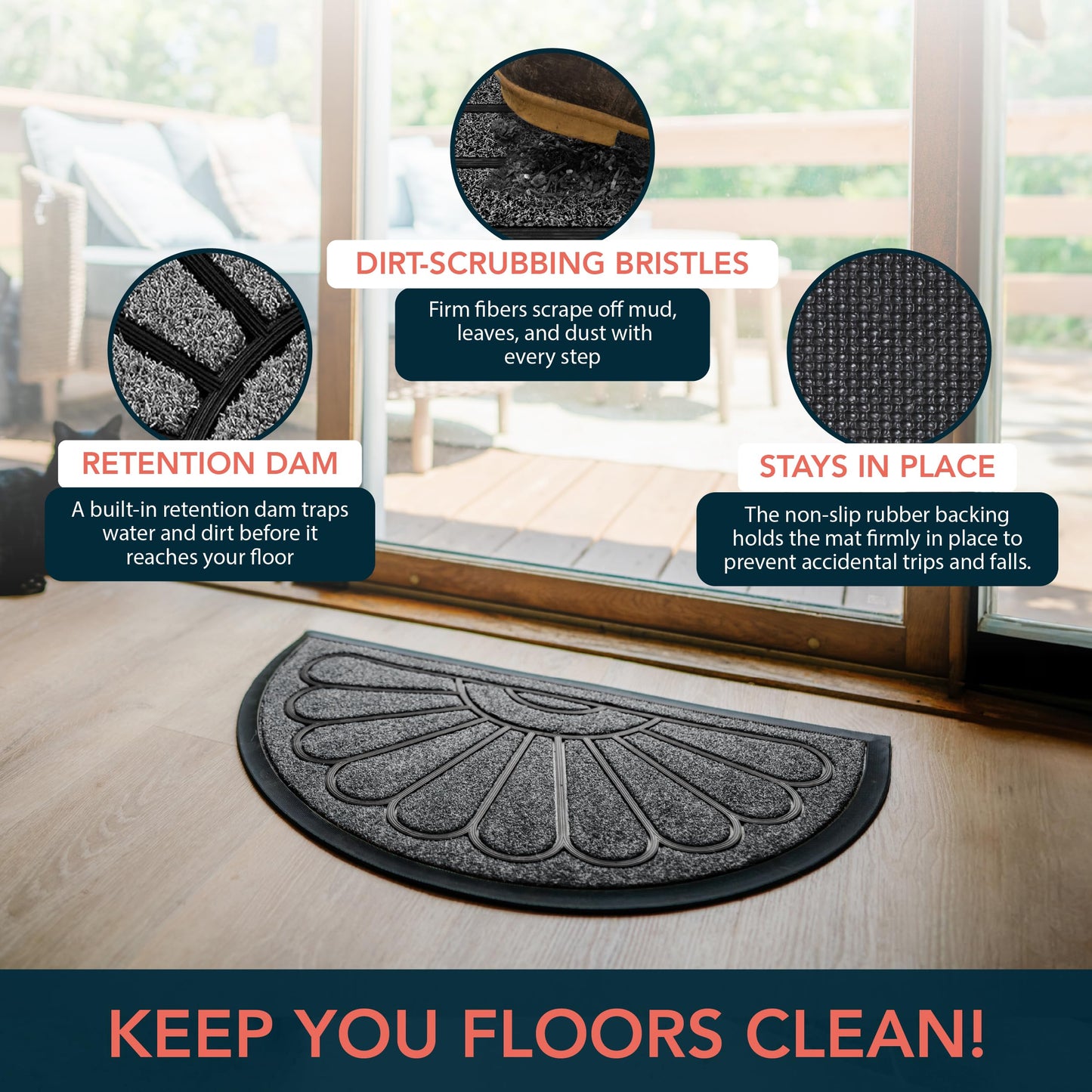 ubdyo Front Door Mat - Low Pile Front Door Mat Outside Entrance - Muddy Dirt Trapping Welcome Matt Outdoor - Rubber Backing Anti Slip Indoor Doormat Entrance, 30" x 17", Bright Grey