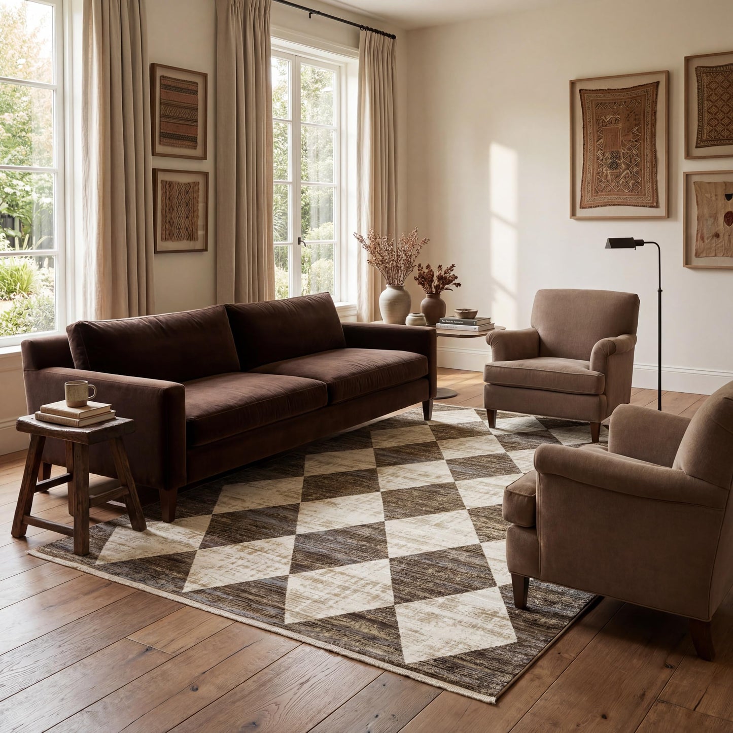 Nuloom Fringed Performance Meline Beige/Blue/Ivory, 4' x 6'5", Checkered, Soft and Cozy, High Traffic, Stain Resistant, Easy Clean, Durable Area Rug for Bedroom, Living Room, Dining, Den, Foyer