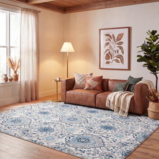 SAFAVIEH Area Rug 8x10 - Madison Collection - Large - Cream & Light Grey, Boho Chic Glam Paisley Design, Non-Shedding & Easy Cleaning, Ideal for Living Room, Bedroom, Office, Dining Space (MAD600C)