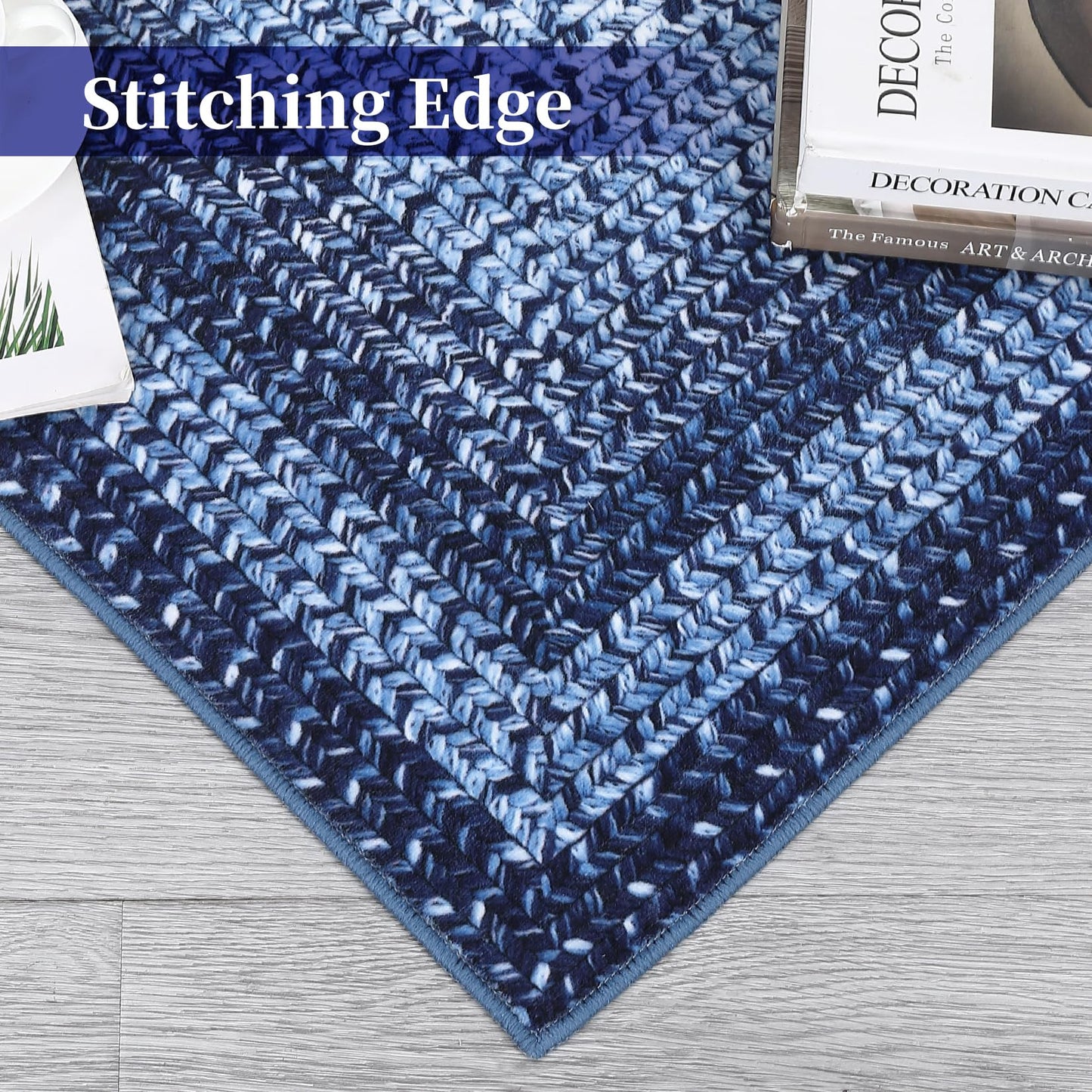 GlowSol 5x7 Area Rugs Washable Rugs Modern Geometric Throw Rug Modern Ombre Braided Rug for Living Room Non Slip Bedroom Rug Non-Shedding Carpet Accent Rug for Dining Room Kids Playroom Office,Navy