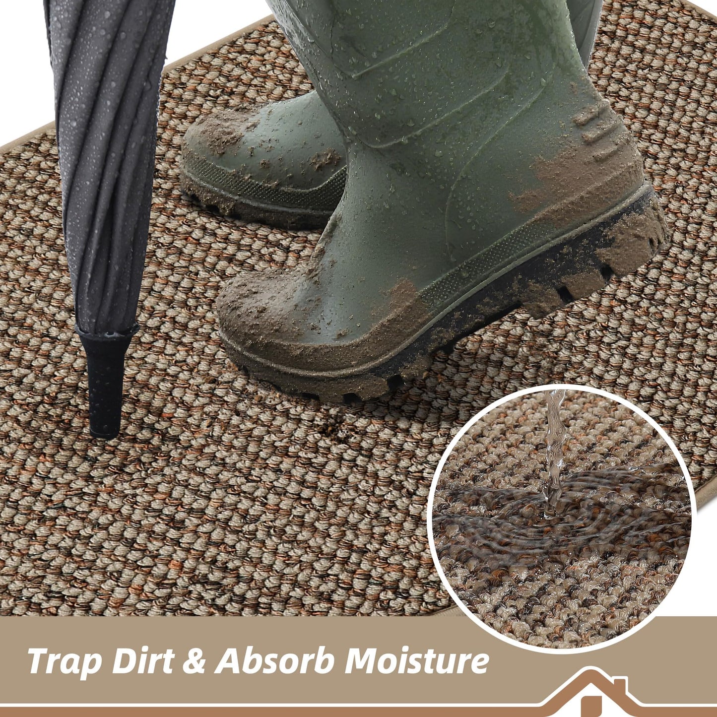 BEQHAUSE Dirt Trapper Door Mat 17" x 30" Half Circle Non Slip Washable Doormats Entrance Rugs Absorbent Welcome Low Profile Floor Mats for Front Back Door and Entryway, Taupe