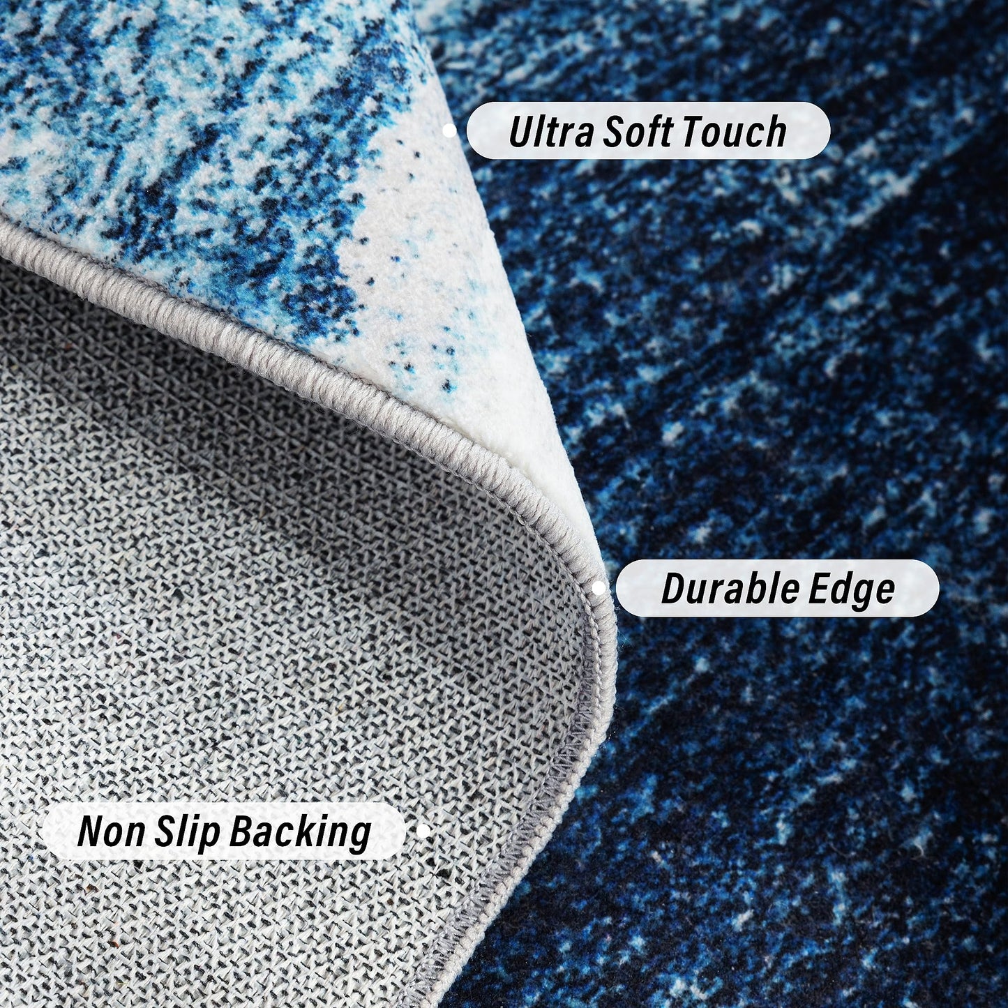 Carvapet 8x10 Area Rug - Midnight Navy Blue Modern Abstract Carpet, Ultra Soft Silky Faux Cashmere Rug, Extra Large Low Pile Skid-Resistant Floor Mat for Grand Living Room Dining Room Bedroom