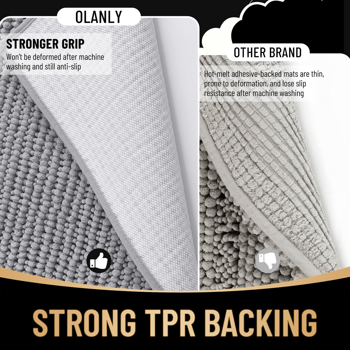 OLANLY Thick Bathroom Rugs 30x20, Extra Soft Absorbent Chenille Bath Rugs, Rubber Backing, Machine Wash Dry, Bath Mats for Bathroom Floor, Tub and Shower, Home Decor Accessories, Grey