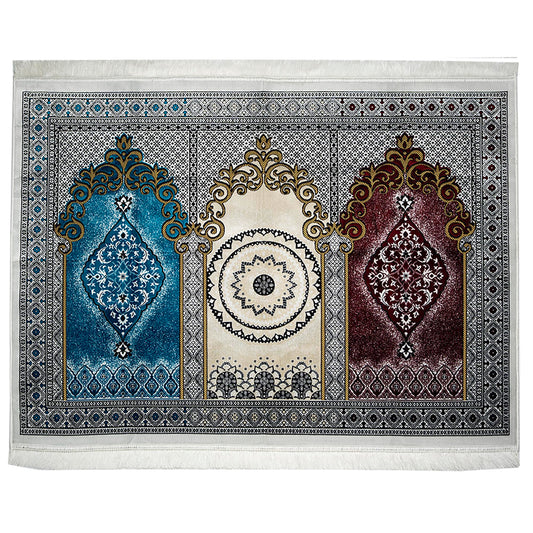 Modefa Turkish Islamic Prayer Rug - Wide Plush Velvet Praying Mat - Multi Person Muslim Janamaz Sajada for Family 3 People Salam Group Carpet 17-1
