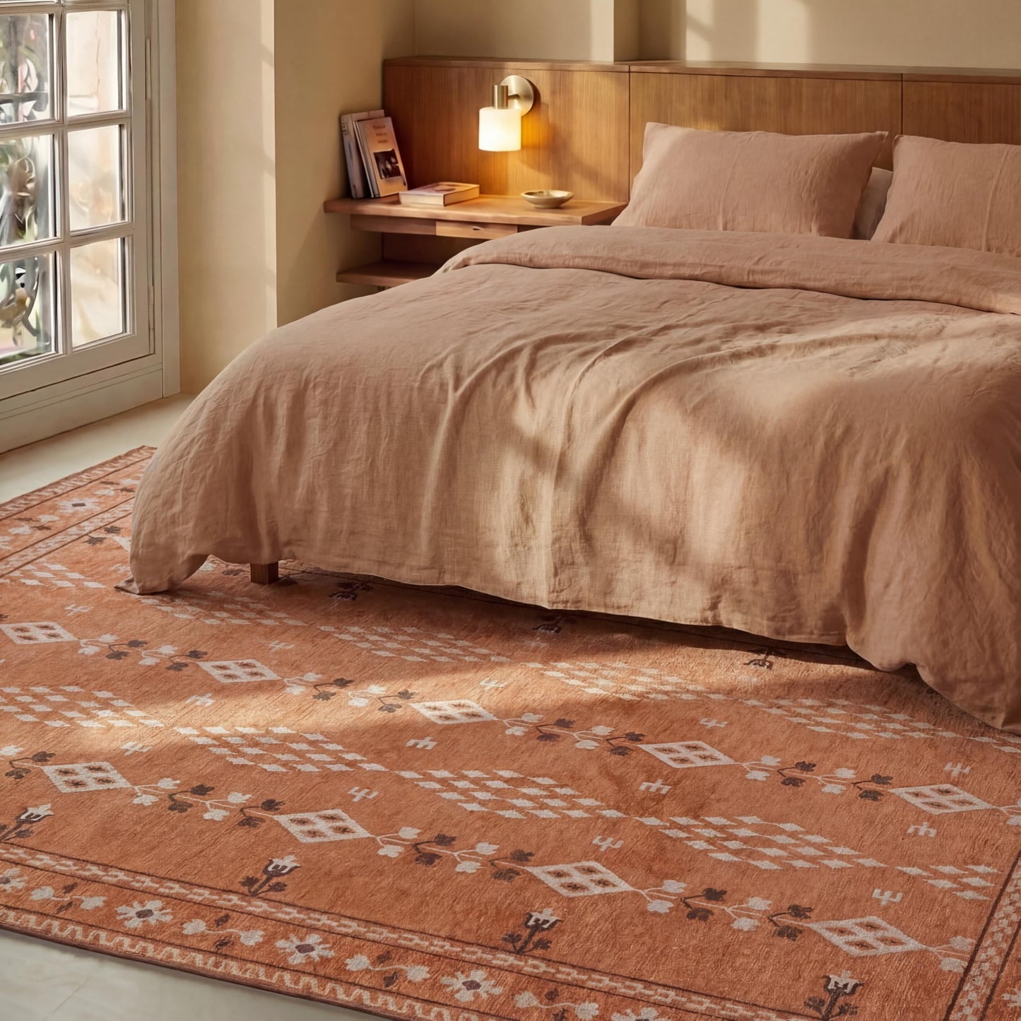 Revival Rugs Garland 4'x6' Washable Area Rug for Kitchen Bedroom Dining Room - Oeko-TEX Certified, Peach
