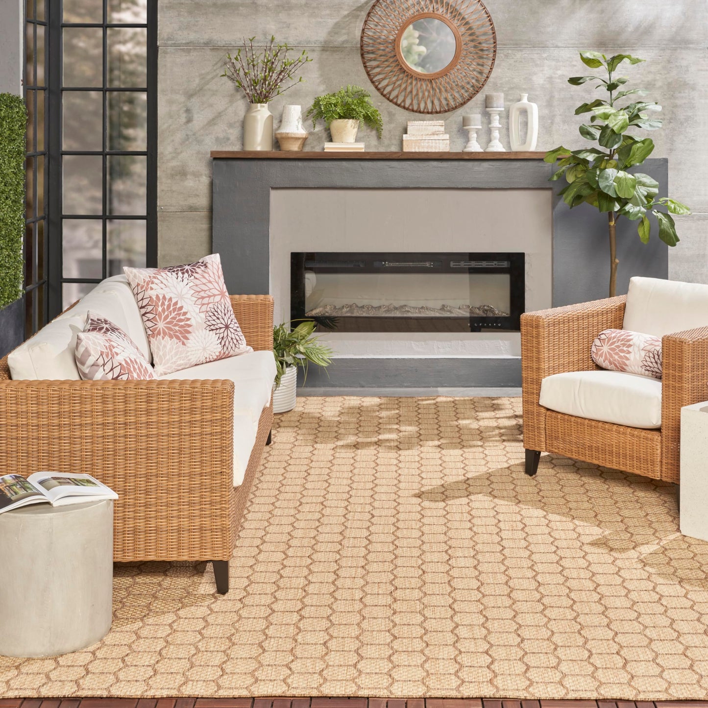 Nourison Home Reversible Indoor Outdoor Natural 8' x 10' Area Rug - Easy Clean, Non Shedding, Bed Room, Living Room, Dining Room, Kitchen (8' x 10')