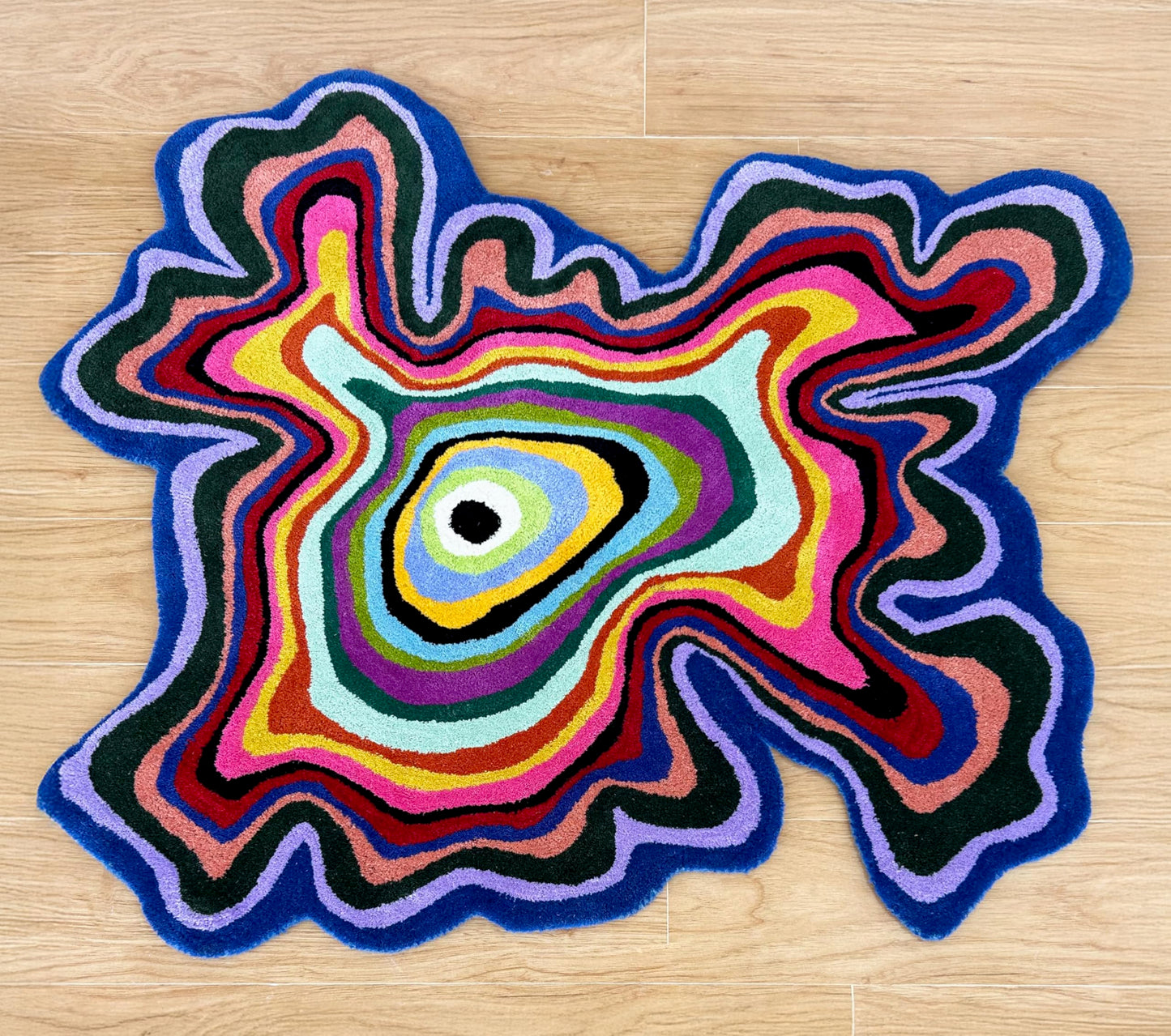 RUGORIA Handmade Irregular Shape Wool Area Rug | Modern Colourful Abstract Wave Design with Throw Illusion Pattern Carpet for Living Room Bedroom Dining Room & Home Decor (Multi B, 5x5 ft)