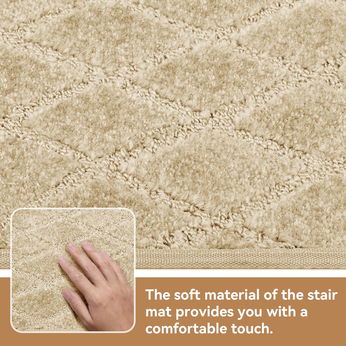 NEKL Stair Landing Mat 24 * 36 Inch, Peel and Stick Carpet Stair Treads for Wooden Steps Indoor with Adhesive Non-Slip Backing - Diamond Pattern Khaki