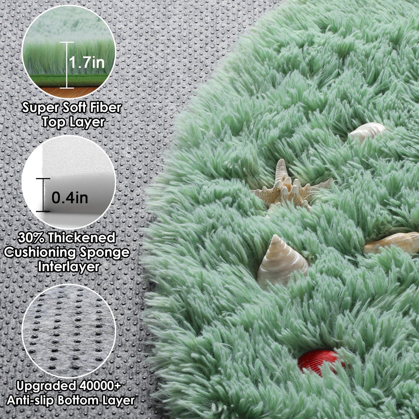 ONASAR Sage Green Round Area Rug 4ft, Fluffy Soft Bedroom Circle Rugs for Kids Girls Boys Teen Dorm Room, Cute Furry Plush Shaggy Carpet for Nursery Living Room Playroom Christmas Home Decor