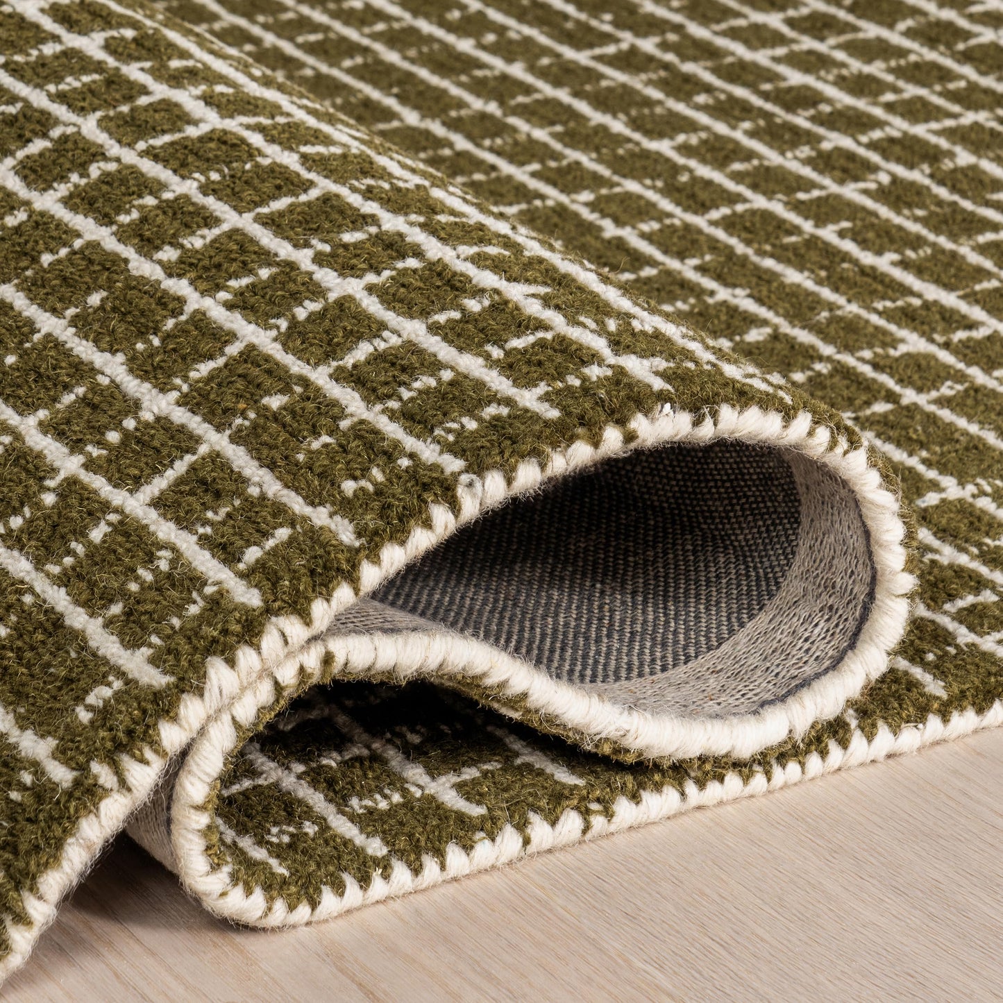 Rugs USA Melrose Moss/Ivory, 6' x 9', Handmade, Checked, Wool, Soft and Cozy, High Traffic, Stain Resistant, Easy Clean, Durable Area Rug for Bedroom, Living Room, Dining, Den, Entryway