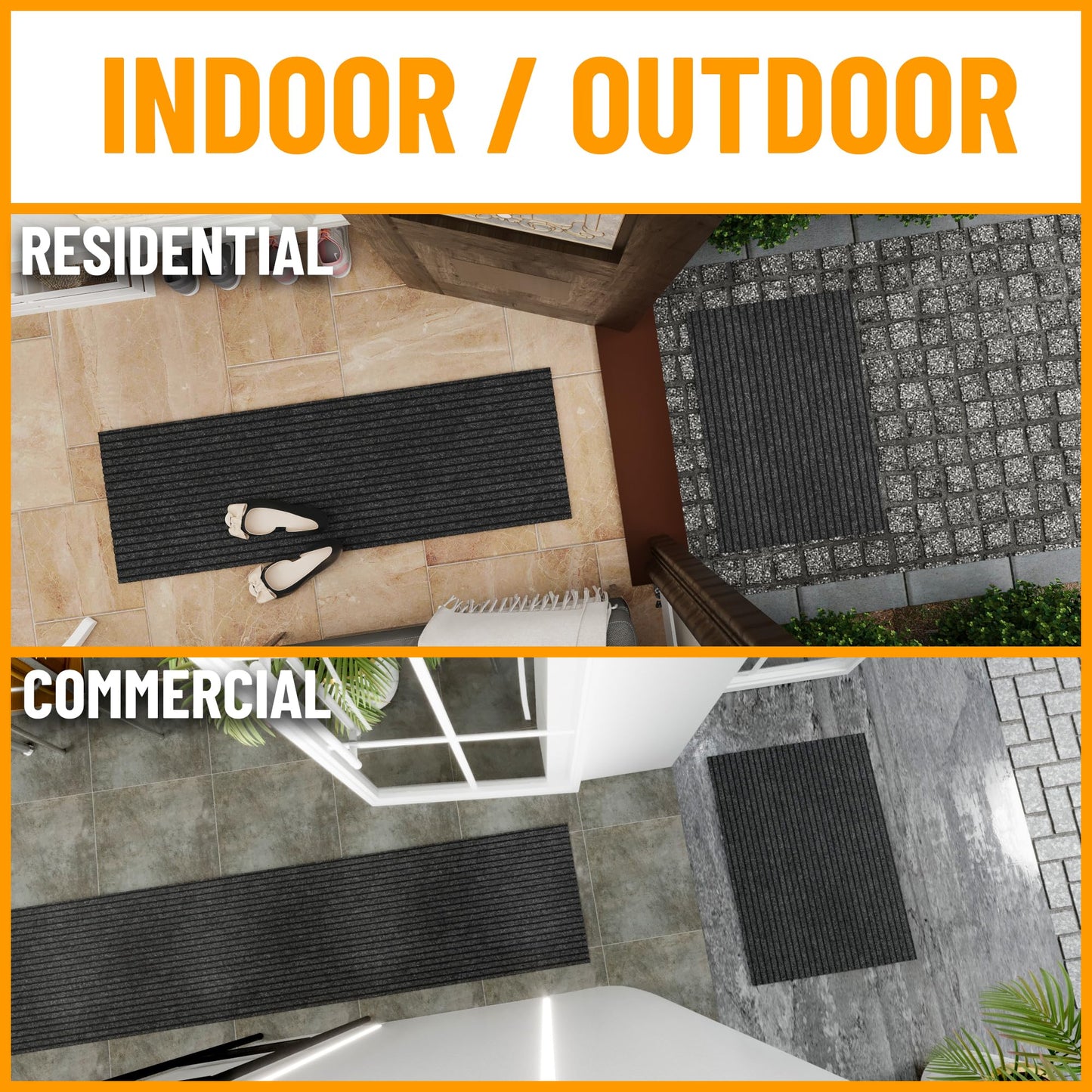 Ottomanson Mud Mat 2'7" x 4' Entryway Rug - Non-Slip Scraper Doormat for Muddy Paws, Dirt Trapping Indoor/Outdoor Mat for High-Traffic Areas, Kitchen, Garage, Patio, Black