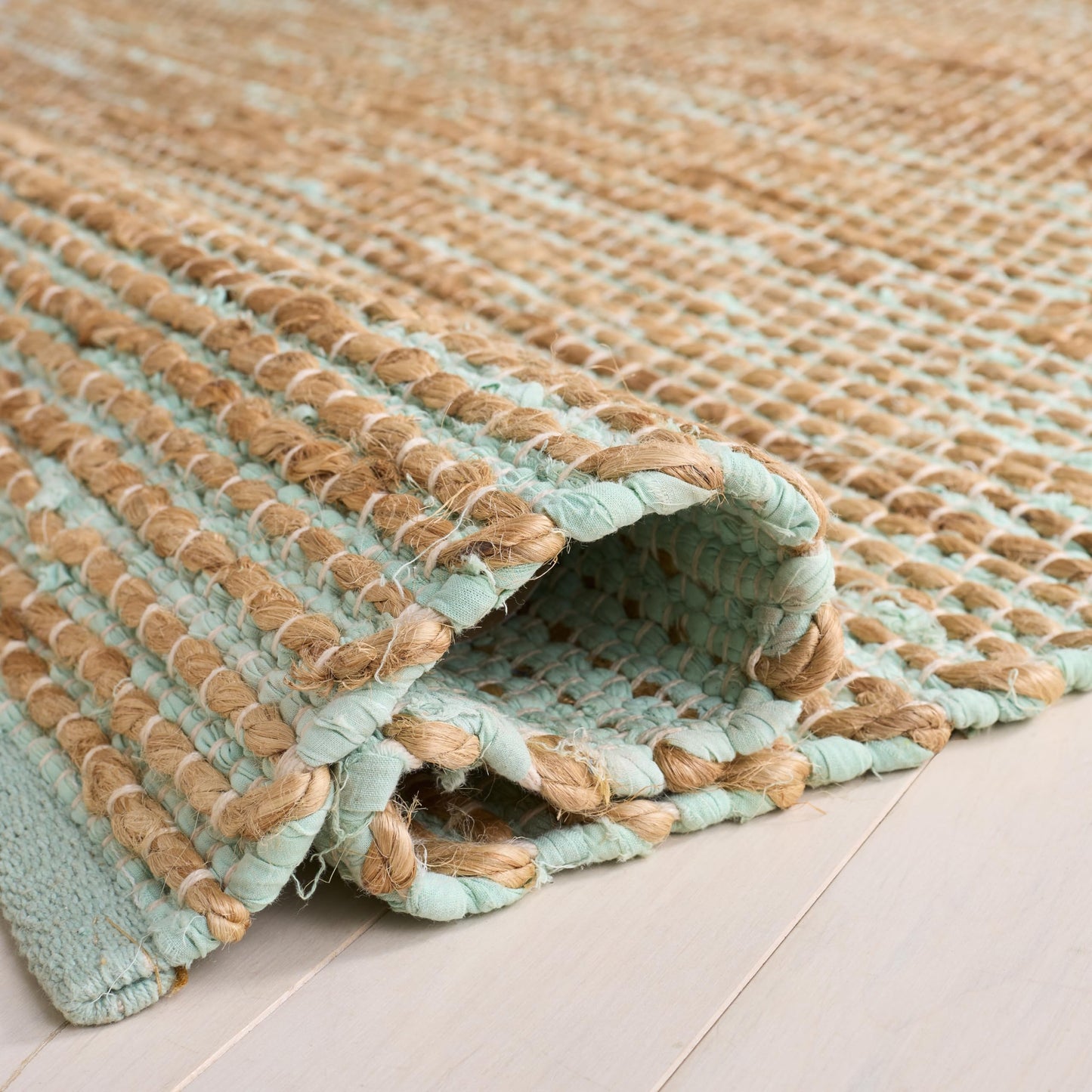 SAFAVIEH Area Rug 4x6 - Cape Cod Collection - Turquoise & Natural, Handmade Jute & Cotton, Ideal for Living Room, Bedroom, Dining Space (CAP236K)