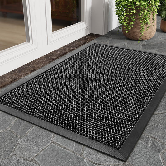 tchdio Front Door Mat Outside Entrance, Dirt Trapper Doormat-Entrance Welcome Matt Durable, Heavy Duty Entry Mat Non Slip Rubber Mats for Outside Stain Resist Door Mats for Entryway, 24"x47" Grey