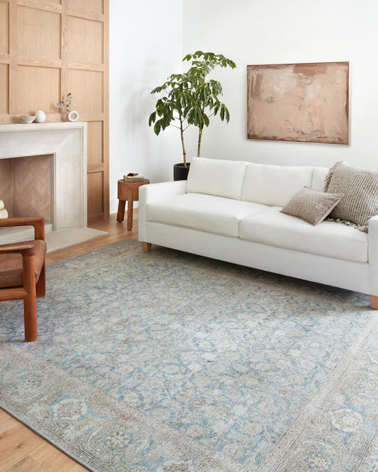 Loloi Wynter Collection WYN-10 Ocean/Silver 5'-0" x 7'-6" Area Rug, .13" Thick, Area Rug, Soft, Durable, Printed, Vintage Inspired, Low Pile, Non-Shedding, Easy Clean, Living Room Rug
