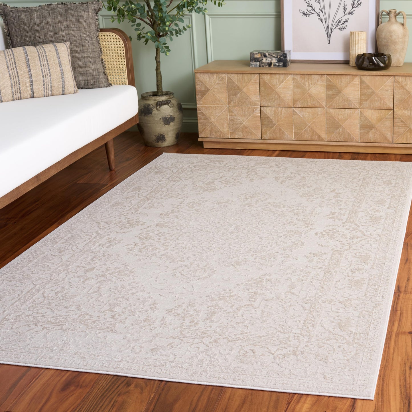 SAFAVIEH Area Rug 3x5 - Reflection Collection - Cream & Ivory, Non-Shedding & Easy Cleaning, Ideal for Entryway, Living Room, Bedroom (RFT664D)