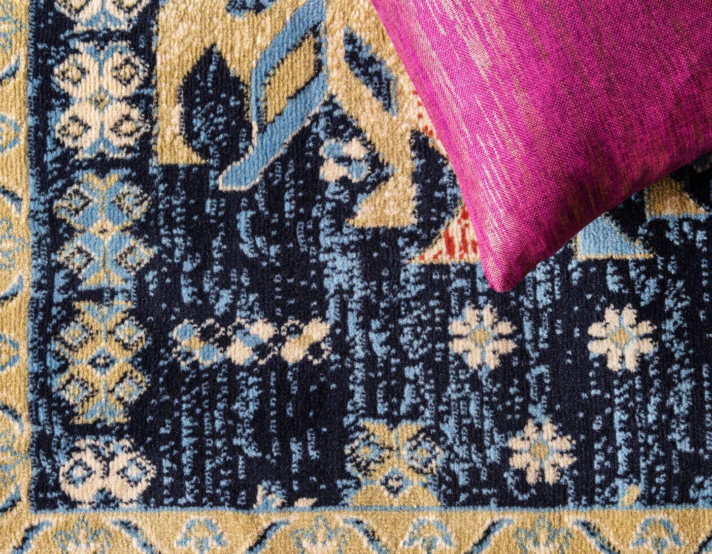 Unique Loom Taftan Collection Border Geometric Tribal Inspired Design Area Rug (8' 0 x 10' 0 Rectangular, Navy Blue/ Gold)