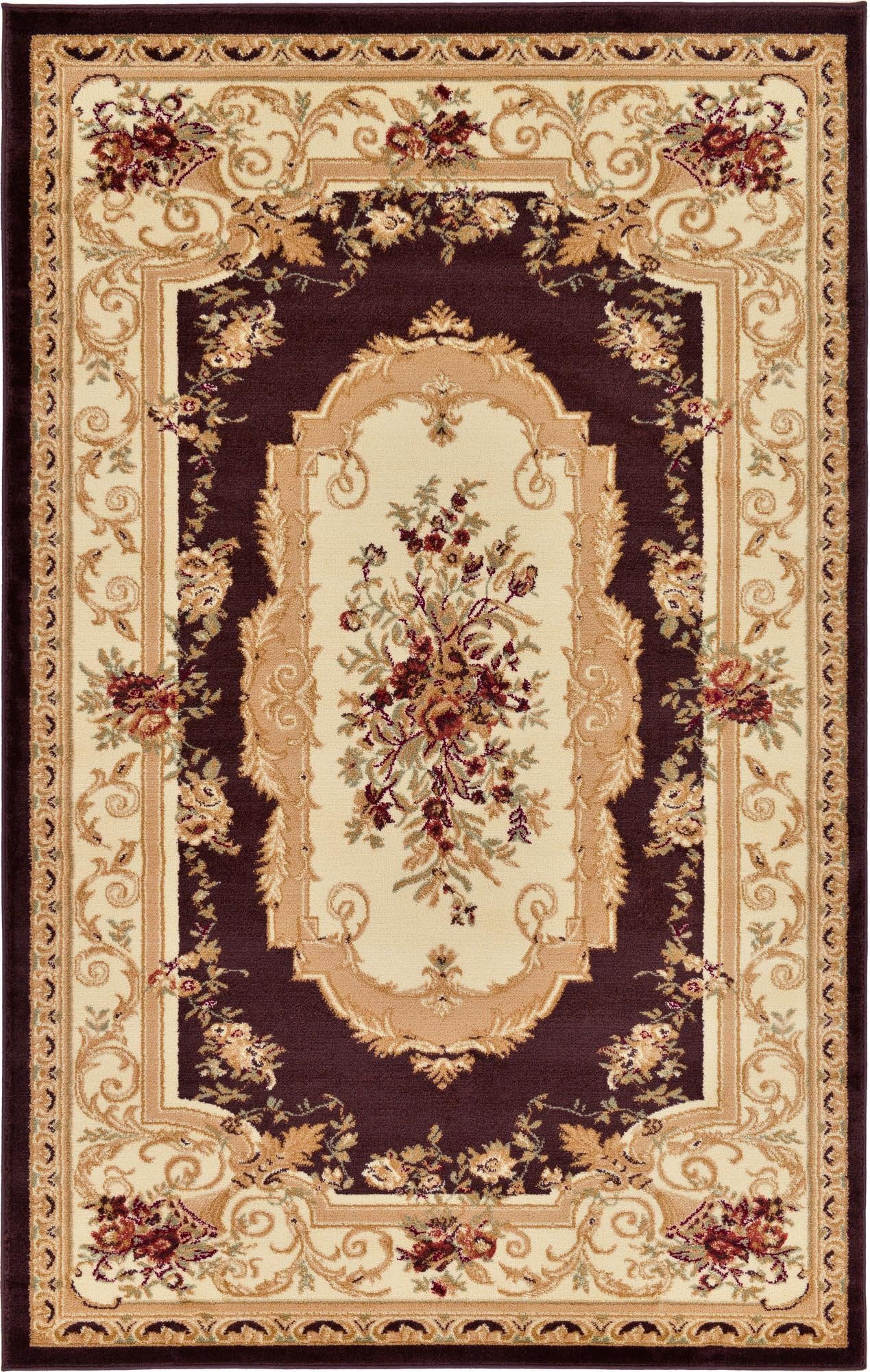Unique Loom Versailles Collection Traditional Classic Floral Motif Area Rug (5' 0 x 8' 0 Rectangular, Brown/ Ivory)
