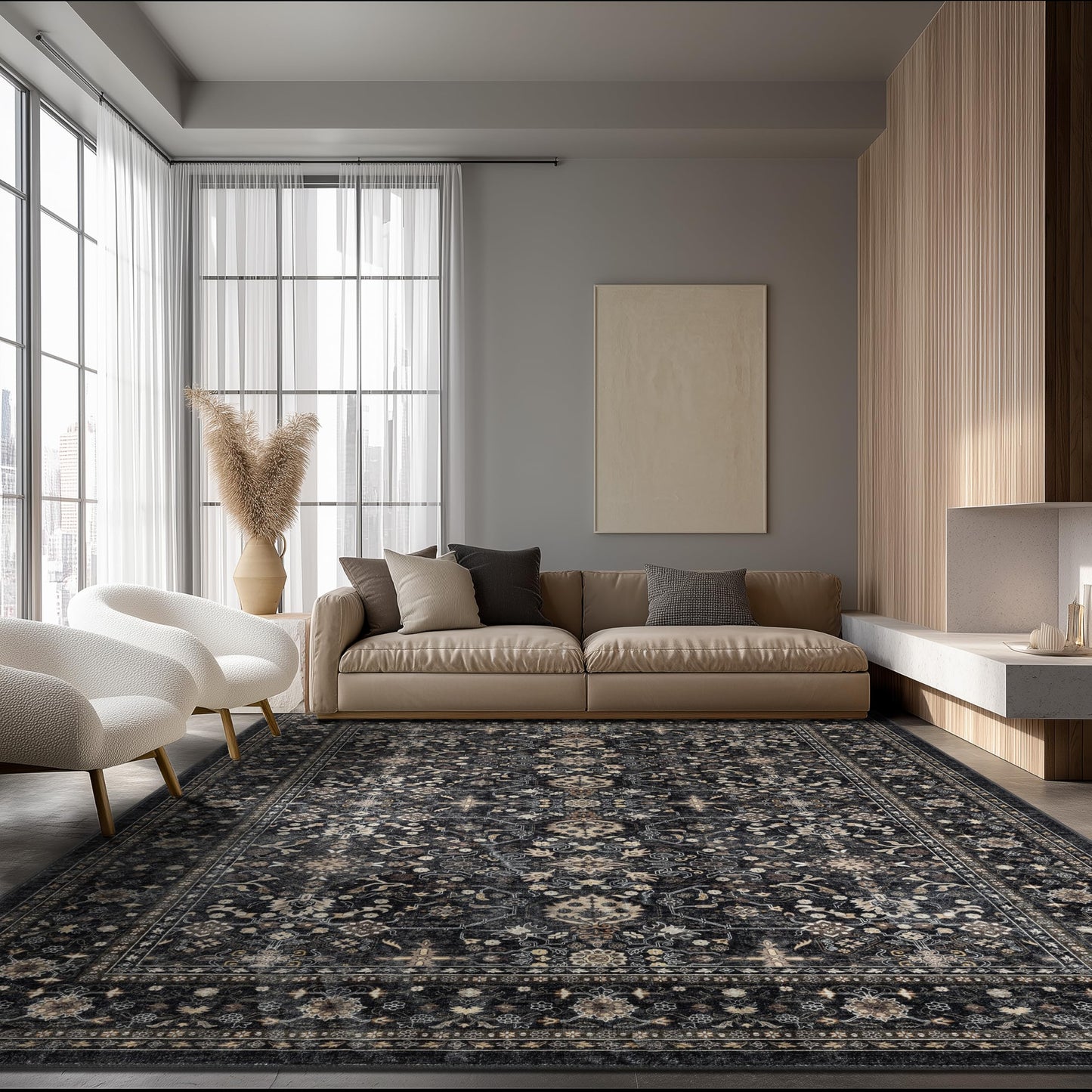 Ruaruarug Washable Area Rug 10x14 for Living Room, Bedroom, Ultra Soft Non Slip Stain & Fade Resistant, Pet & Kids Friendly, Suitable for High Traffic Areas Easy to Clean for Kitchen, Black Grey