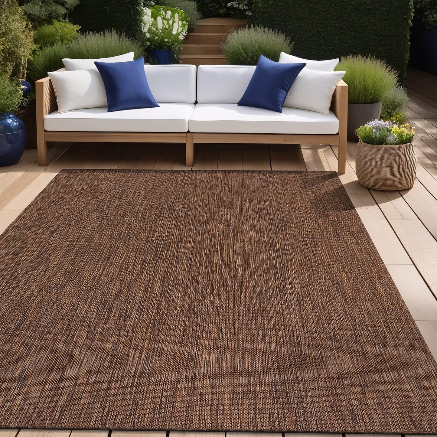 Beverly Rug Indoor Outdoor Rug 5x7, Washable Outside Carpet for Patio, Deck, Porch, Solid Modern Area Rug, Water Resistant, Gold Brown