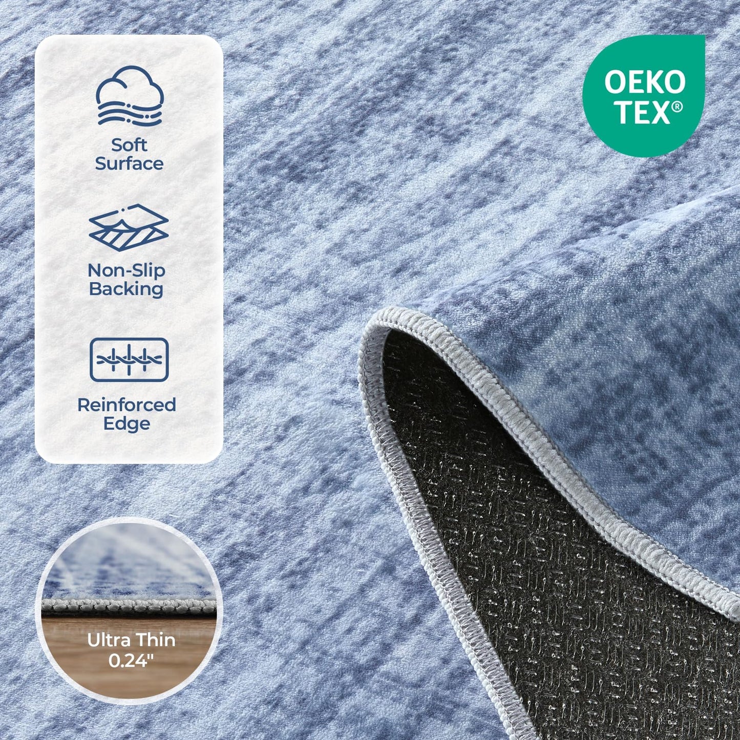 WITSHOCK 9x12 Area Rug, Washable Rugs for Living Room, Large Rug Thin Carpet Non Slip Stain Resistant Soft Carpets, Modern Wave Striped Rugs for Bedroom Dining Room Office Kitchen Nursery, Blue