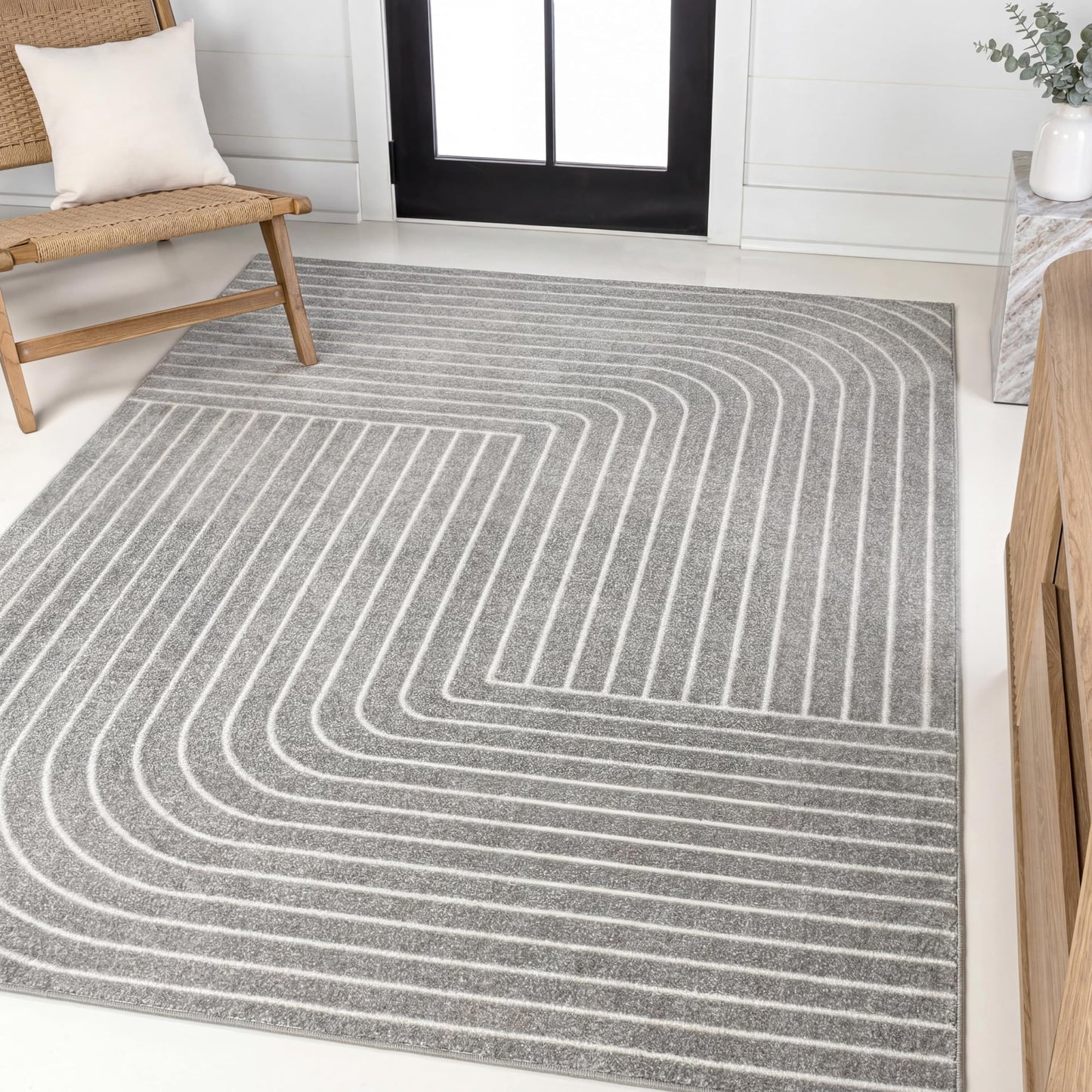 JONATHAN Y Odense High-Low Angle Indoor/Outdoor Area Rug, 8x10, Gray/Ivory, Modern, Contemporary, Geometric, Bohemian, Bedroom, Kitchen, Living Room, Non Shedding (SCN101B-8)